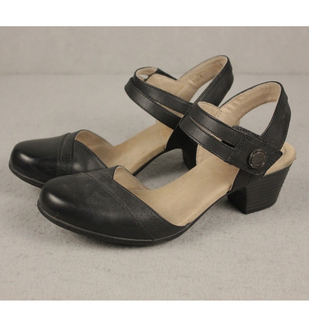 Clarks Slingback Leather Heels Womens 8M Black Cottage Twee Comfort